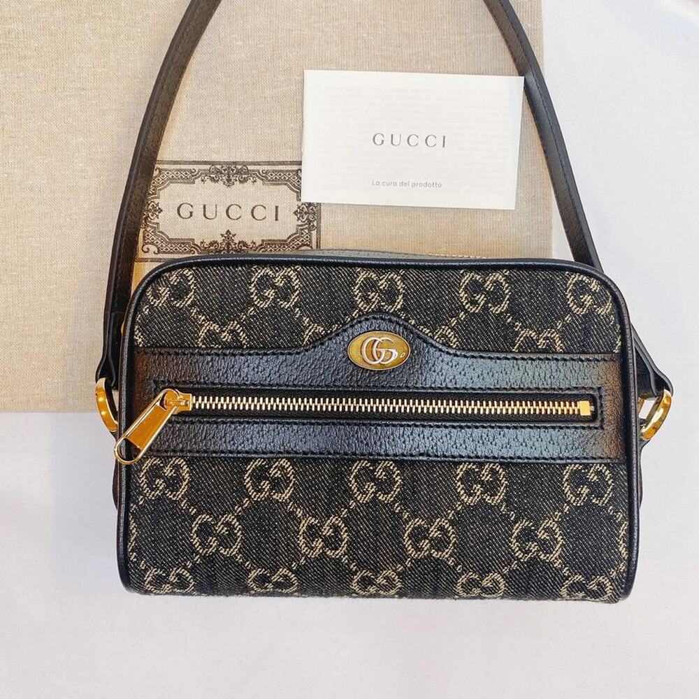 GUCCI Ophidia GG logo denim leather camera crossbody bag - Picture 3 of 8